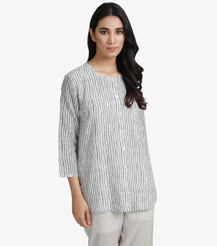 White Cotton Printed Shirt-- Mesh Blend Leather Blend Suede Blend