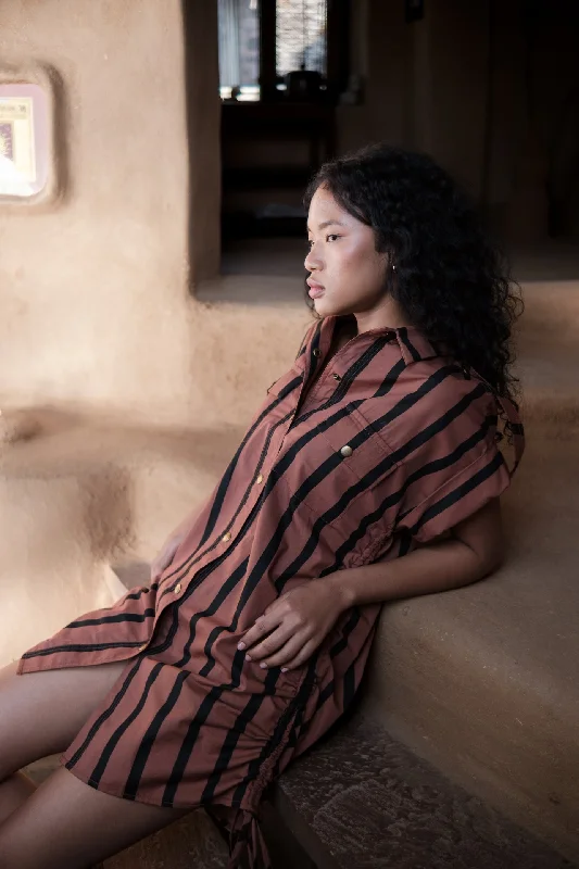 The Terra Tribe Copper Stripes Sunrise Gather Shirt-- Knit Fabric Woven Fabric Fleece Fabric