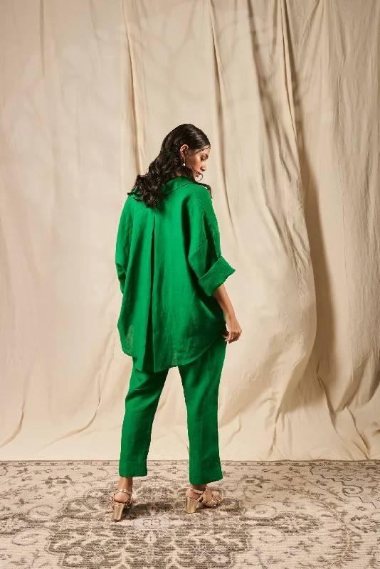 Panna Linen Oversized Flare Shirt Set-- Front Pockets Side Pockets Patch Pockets