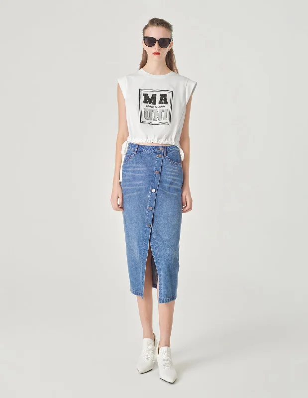 MARYLING Sequin Embroidered Logo T-Shirt-- Sequined Glittery Shiny