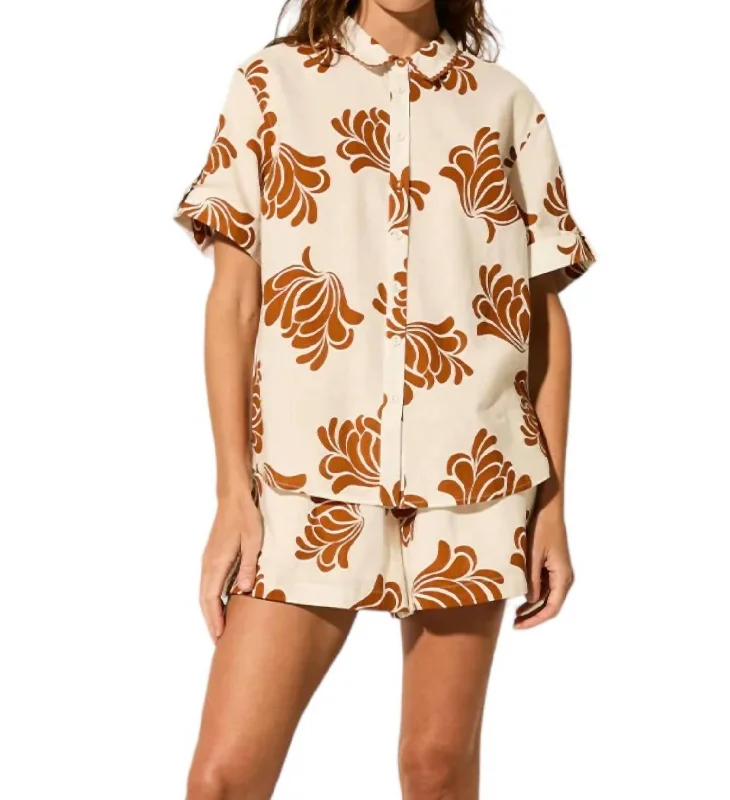 Inza Shirt In Toffee/white-- Rayon Fabric Velvet Fabric Corduroy Fabric