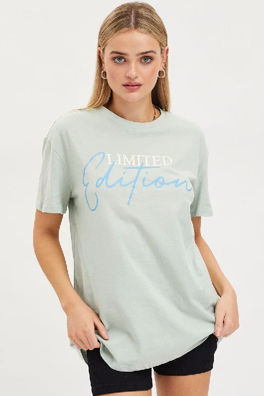 Green Graphic T Shirt Short Sleeve-- Mesh Canvas Denim