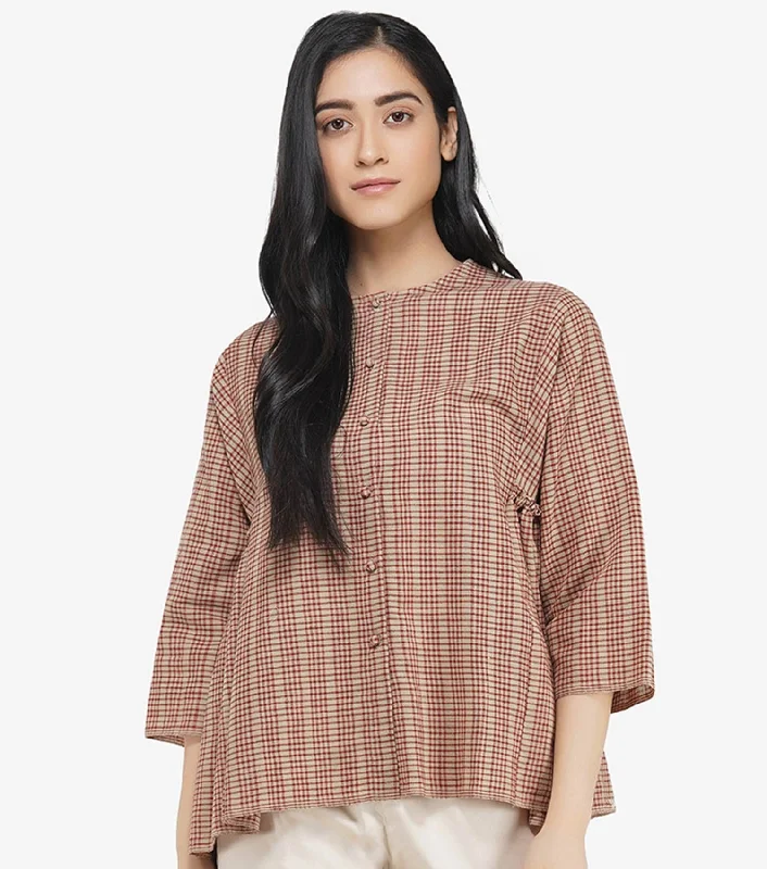Beige khadi shirt top-- Real Fur Shearling Chenille