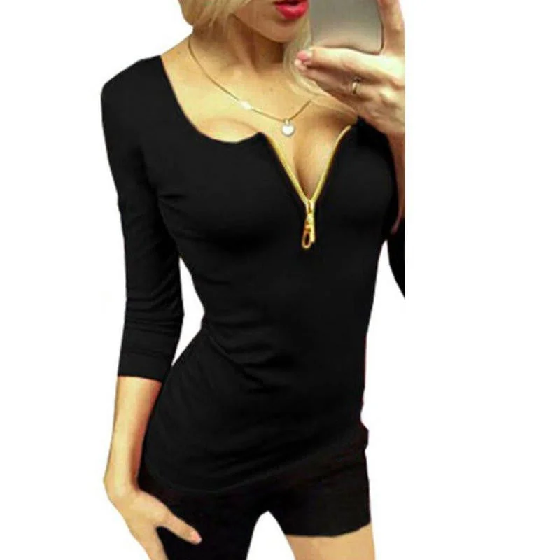 Women Ladies Three Quarter Sleeve V-neck Shirts Tops Tee Shirt Casual Party T-shirts-- Front Pockets Side Pockets Patch Pockets Women Ladies Three Quarter Sleeve V-neck Shirts Tops Tee Shirt Casual Party T-shirts-- Front Pockets Side Pockets Patch Pockets