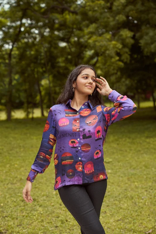 By The Ocean Printed Shirt-- Satin Blend Silk Blend Wool Blend