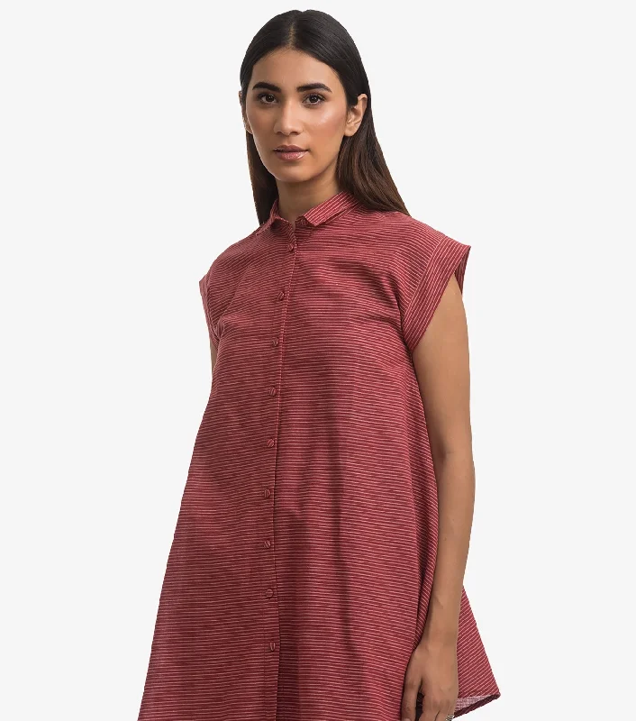 Red khadi shirt-- Hooded Caped Shawl Collar
