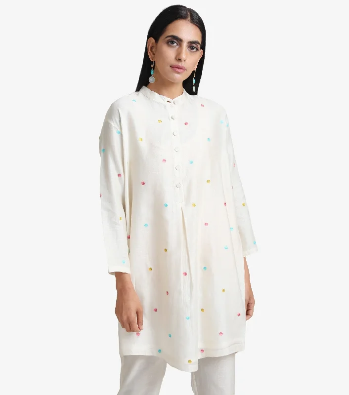 Natural polka embroidered shirt-- Cotton Fabric Linen Fabric Terry Fabric