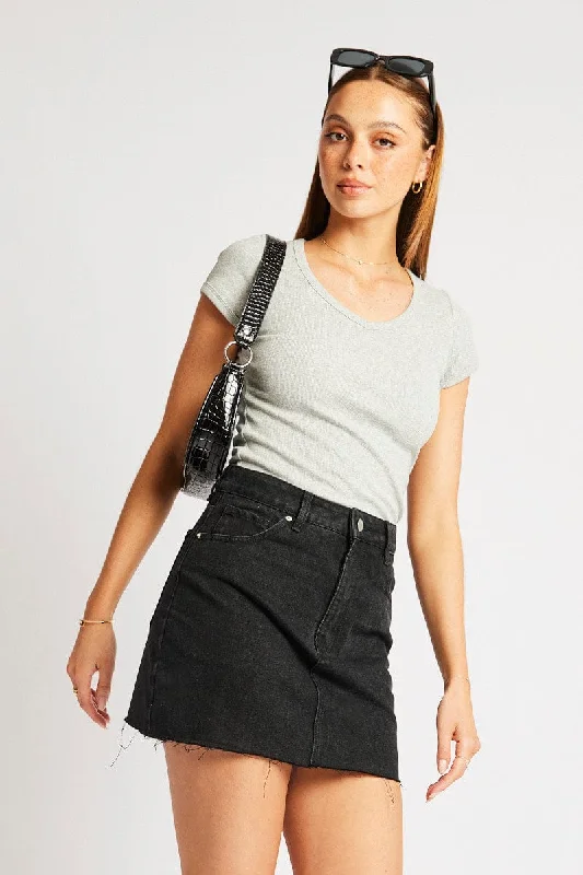 Grey T Shirt Short Sleeve V Neck -- Basic T-Shirt Crew Neck Short Sleeve