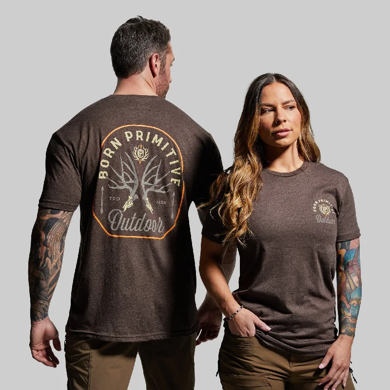Outdoor Mule Deer Badge T-Shirt (Chestnut)-- Mesh Canvas Denim