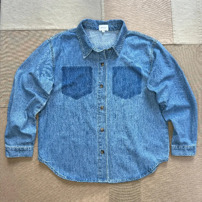 Women's Cotton Denim Shirt-- Notch Collar Peter Pan Collar Cowl Neck