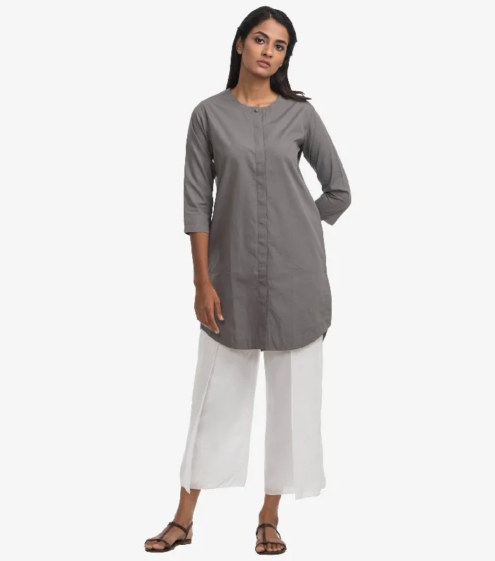 Grey solid cotton poplin shirt-- Silk Blend Satin Velvet