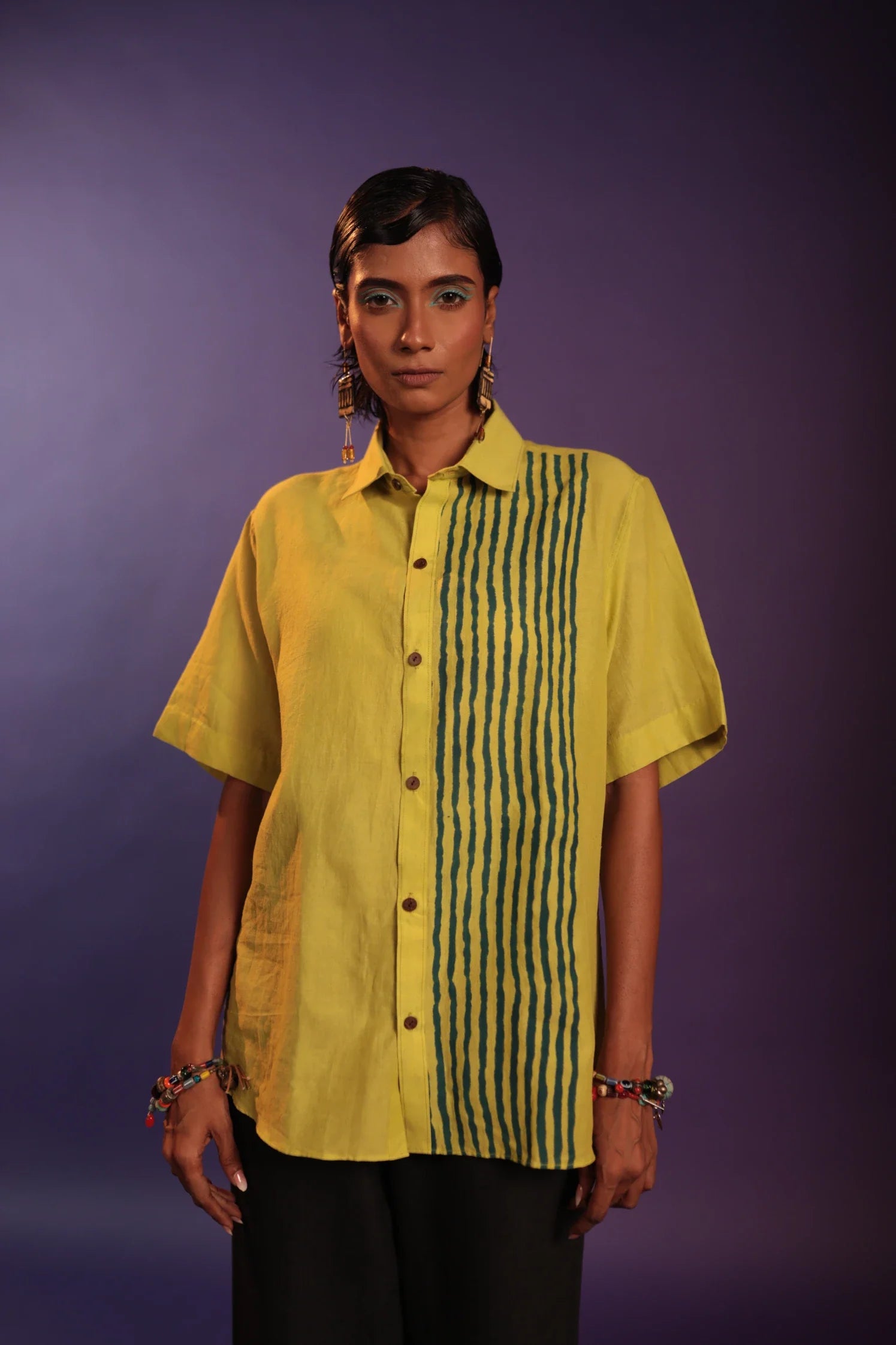 Jailhouse Green Handloom Organic Cotton Shirt-- Rayon Velvet Corduroy