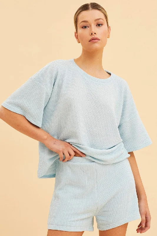 Blue Lounge T-Shirt Waffle Crew Neck Short Sleeve-- Jersey Fabric Tulle Fabric Batik Fabric Blue Lounge T-Shirt Waffle Crew Neck Short Sleeve-- Jersey Fabric Tulle Fabric Batik Fabric