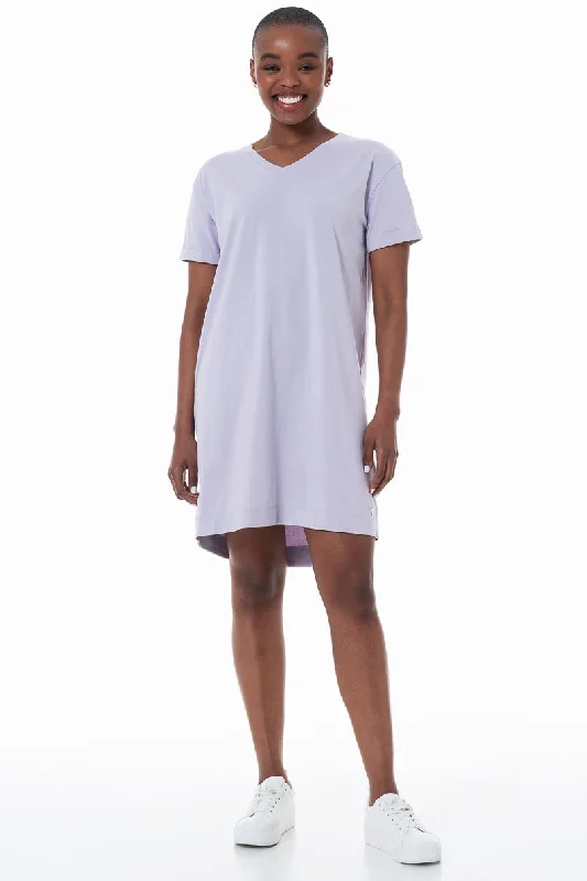 T-Shirt Dress _ 152119 _ Lilac-- Welt Pockets Slit Pockets Flap Pockets