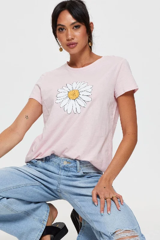 Pink Graphic T Shirt Short Sleeve-- Cozy Warm Stylish