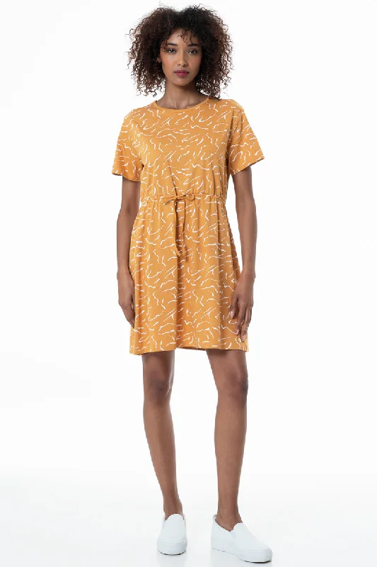 Drawstring T-Shirt Dress _ 153684 _ Yellow-- Elegant Classic Vintage