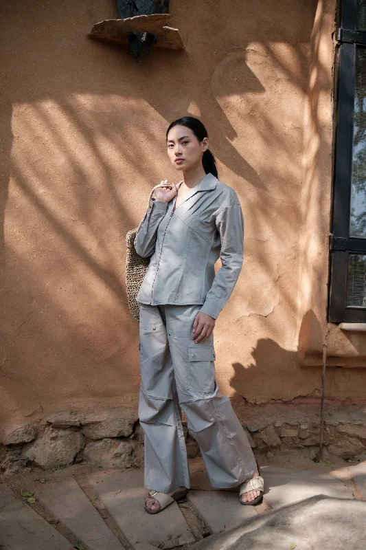 The Terra Tribe Grey Arizona Shirt-- Print Jacquard Patchwork