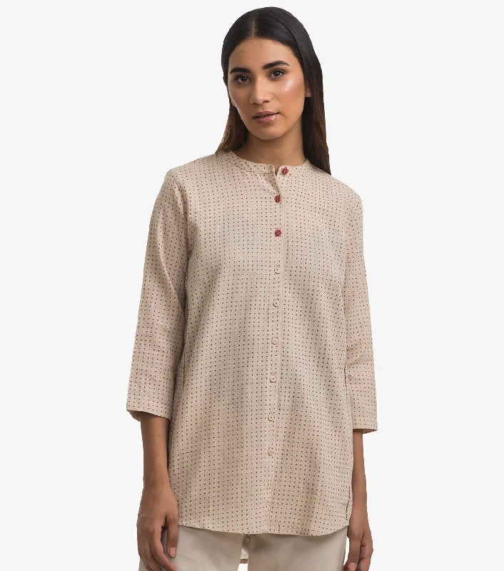 Beige khadi Shirt-- Boxy Fit Fitted Loose