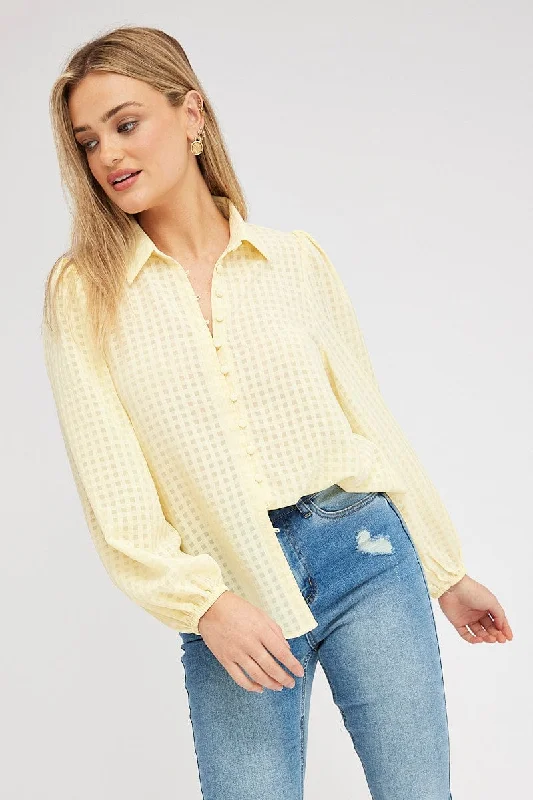 Yellow Shirt Long Sleeve Texture-- Collared Crew Neck Turtle Neck