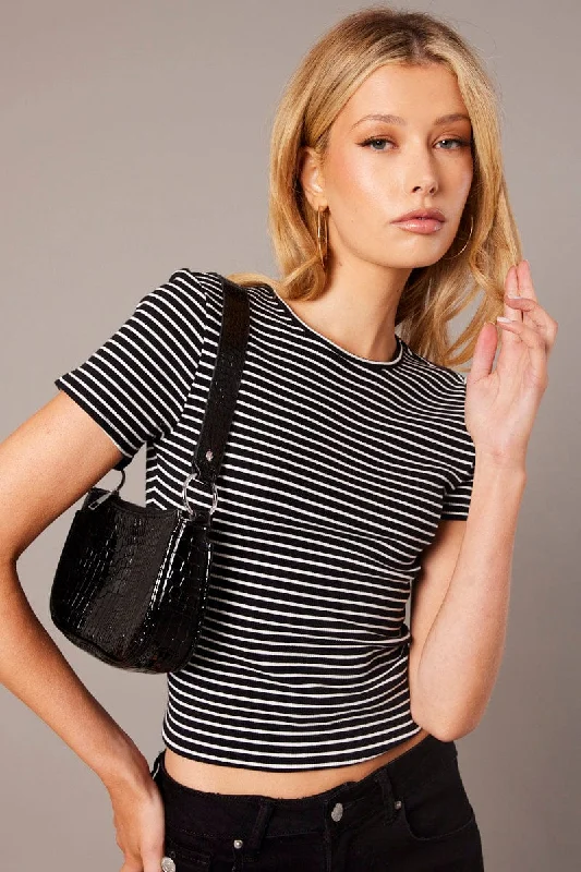 Black Stripe Longline T Shirt Short Sleeve Crew Neck Rib Jersey-- Spandex Blend Rayon Blend Denim Blend Black Stripe Longline T Shirt Short Sleeve Crew Neck Rib Jersey-- Spandex Blend Rayon Blend Denim Blend