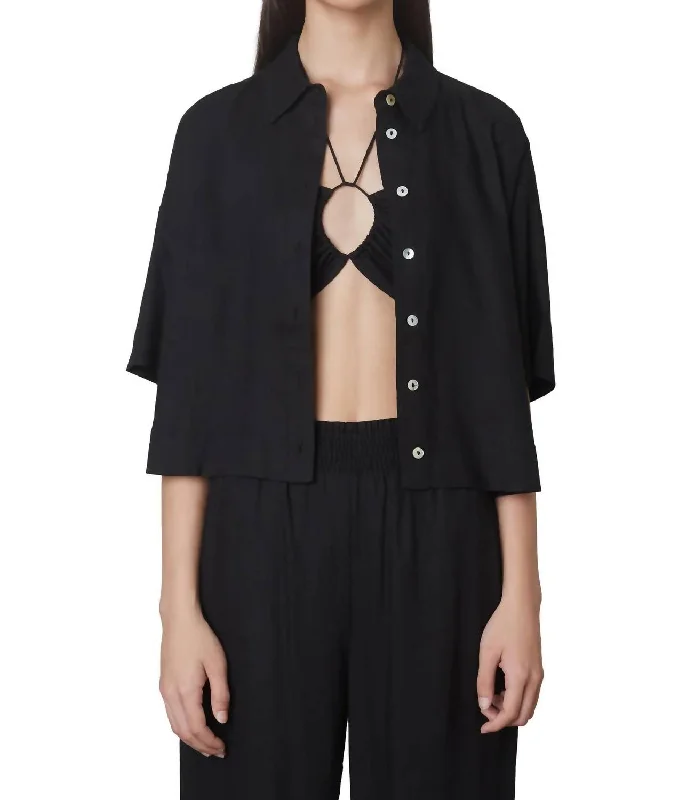 Cropped Boxy Shirt In Black-- Anti-Pilling Machine Wash Handmade