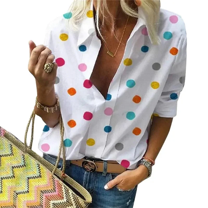 Polka Dot Blouse Women Turn Down Collar Long Sleeve Shirts-- Jersey Fabric Tulle Fabric Batik Fabric Polka Dot Blouse Women Turn Down Collar Long Sleeve Shirts-- Jersey Fabric Tulle Fabric Batik Fabric
