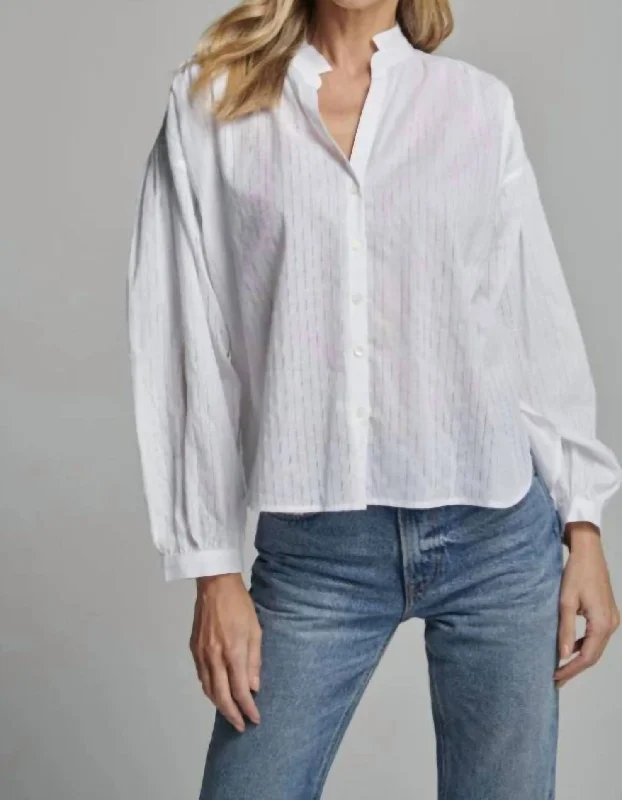 Marie Shirt In White Stripe-- Boxy Fit Fitted Loose