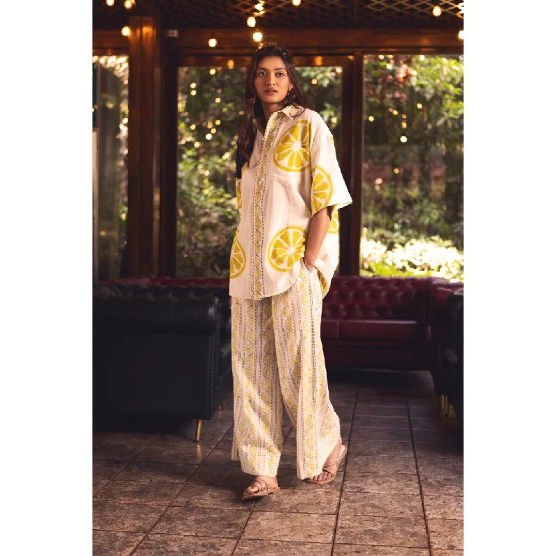Citrus Slice Kala Cotton Women's Shirt-- Asymmetrical Pockets Print