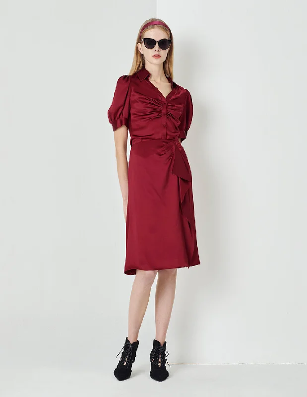 MARYLING Burgundy V-Shirt Neck Fitted Top-- Cozy Warm Stylish