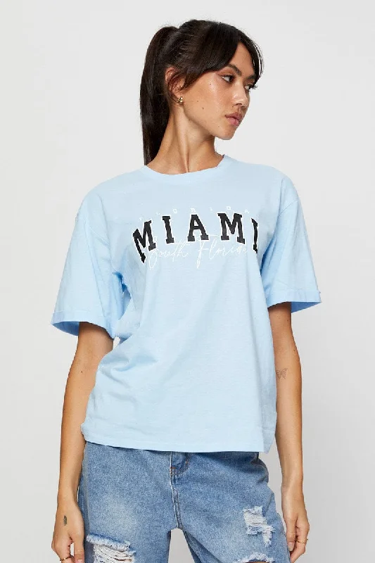Blue Graphic T Shirt Short Sleeve-- Casual Formal Business