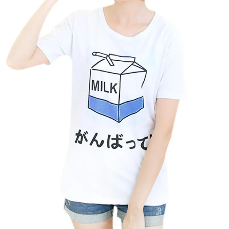 women's t shirt Korean ladies tees cute milk printing female tops student short-sleeved loose T-shirt-- Wool Fabric Cashmere Fabric Tweed Fabric women's t shirt Korean ladies tees cute milk printing female tops student short-sleeved loose T-shirt-- Wool Fabric Cashmere Fabric Tweed Fabric