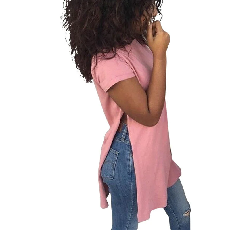 Fashion Side Splits Hem ladies Shirt Short Sleeve Loose Tops Casual T shirt Women-- Graphic T-Shirt Round Neck Polyester Fashion Side Splits Hem ladies Shirt Short Sleeve Loose Tops Casual T shirt Women-- Graphic T-Shirt Round Neck Polyester