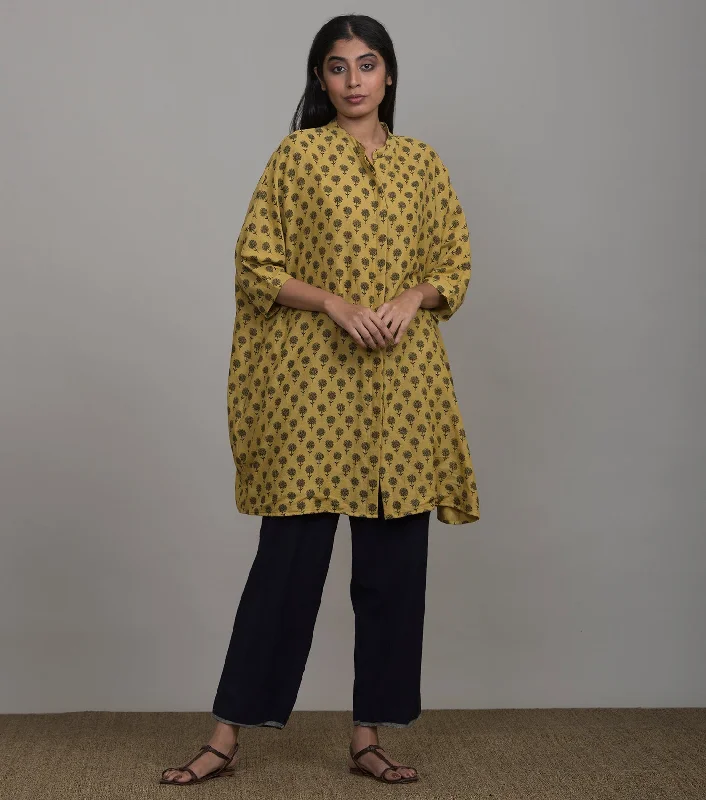 Mustard Fine Cotton Antifit Shirt-- Handmade Hand-knitted Hand-woven