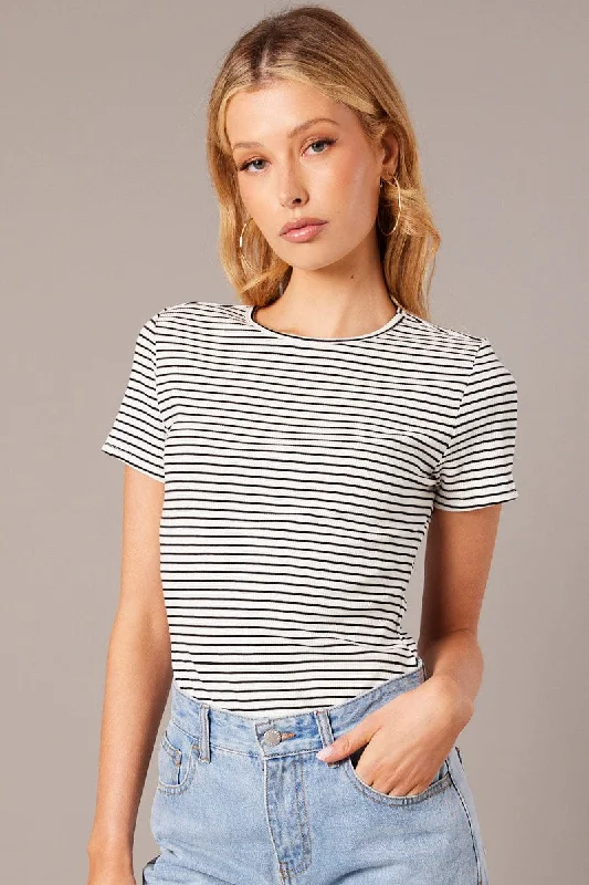 White Stripe Longline T Shirt Short Sleeve Crew Neck Rib Jersey-- Cashmere Blend Cotton Blend Poly Blend White Stripe Longline T Shirt Short Sleeve Crew Neck Rib Jersey-- Cashmere Blend Cotton Blend Poly Blend
