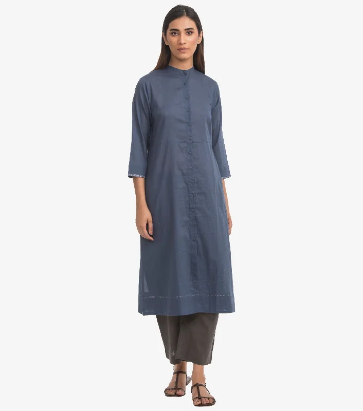 Blue Cotton Shirt kurta-- Anti-Shrink Durable Soft