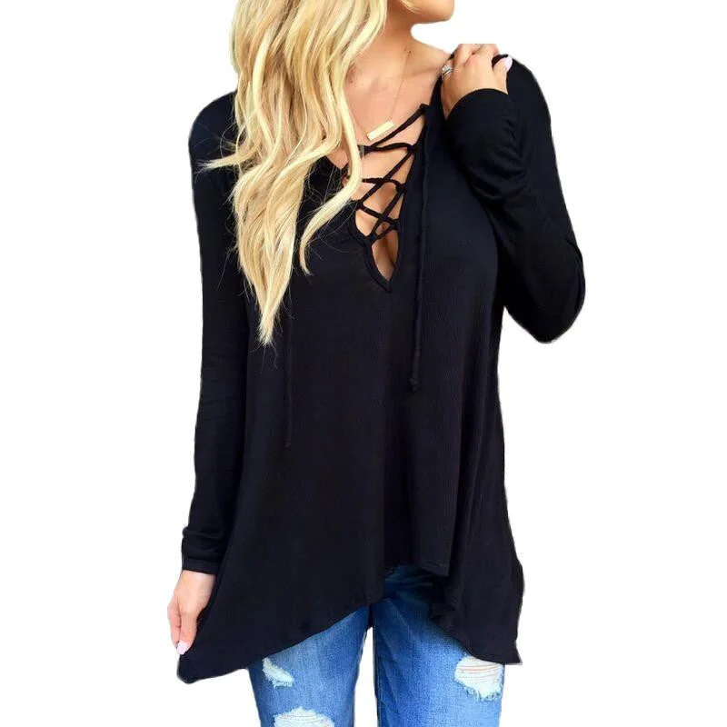 T Shirt Women Fashion Long Sleeve V Neck Bandage Shirts Casual Hoodie Women T Shirt-- Ribbed Striped Patterned T Shirt Women Fashion Long Sleeve V Neck Bandage Shirts Casual Hoodie Women T Shirt-- Ribbed Striped Patterned
