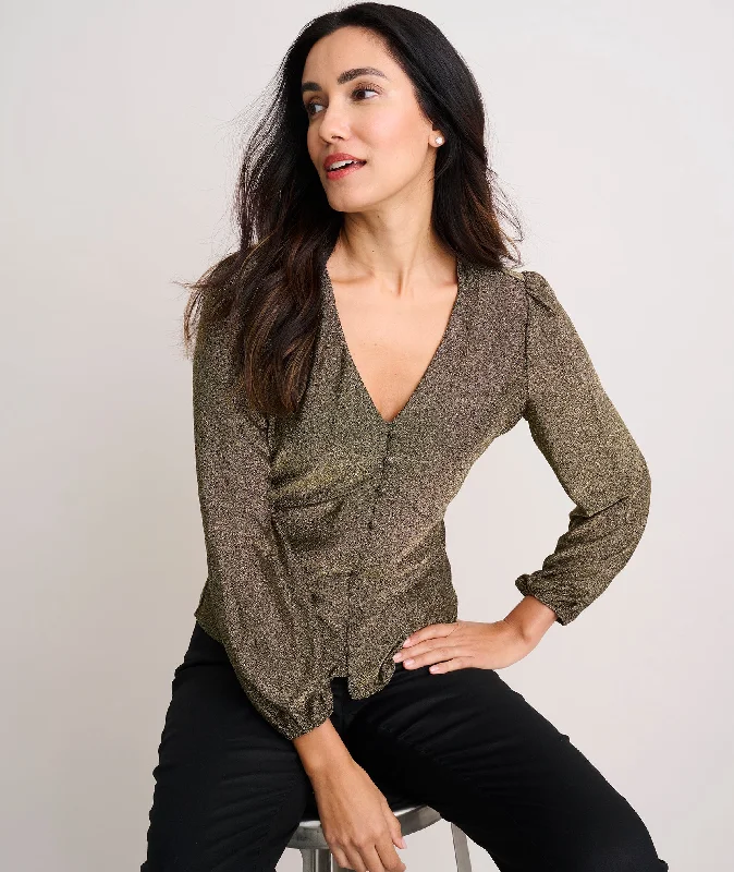 Matte Gold Jersey Scarlett Shirt - FINAL SALE-- Chenille Brocade Lace