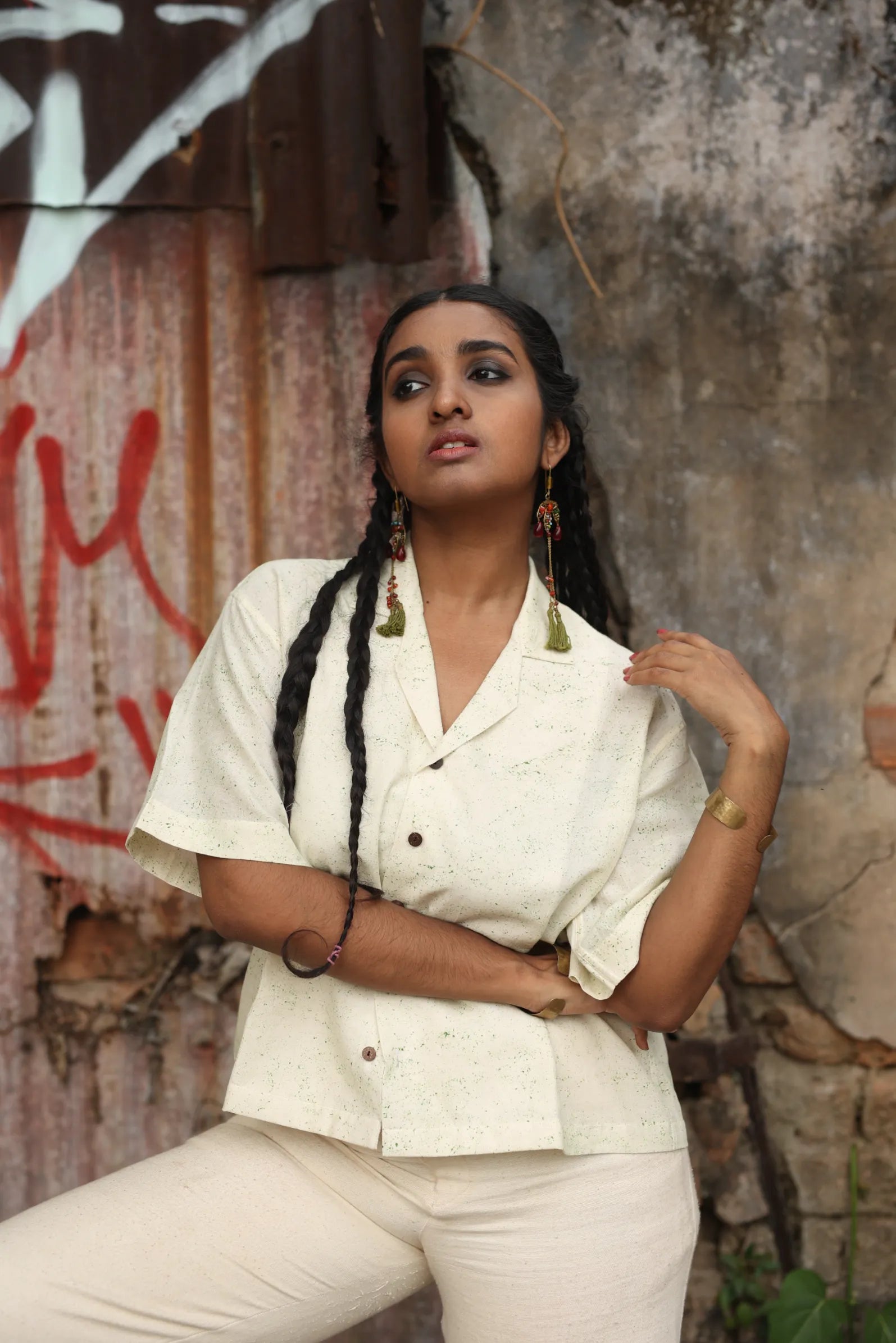 Scattered Moss Handloom Organic Cotton Shirt-- Fashionable Trendy Casual