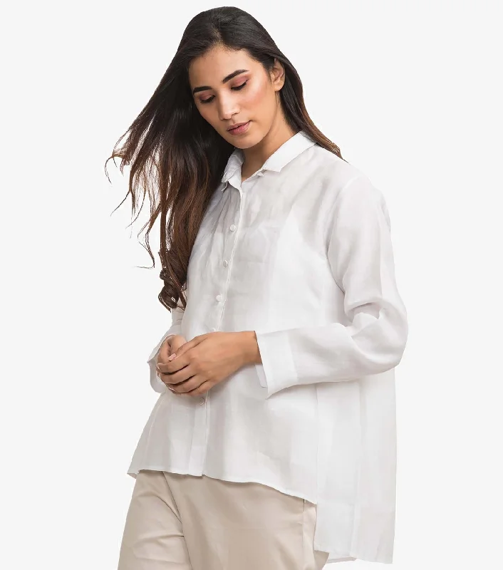 White linen solid shirt-- Ribbed T-Shirt High Neck Heavyweight