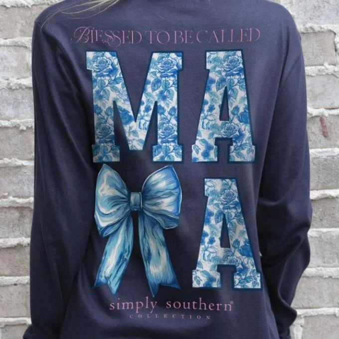 Simply Southern Blessed To Be Called Mama Long Sleeve Shirt-- Ribbed Striped Patterned Simply Southern Blessed To Be Called Mama Long Sleeve Shirt-- Ribbed Striped Patterned