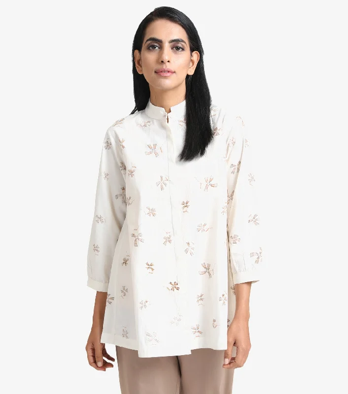Natural Cotton Embroidered Shirt-- Ribbed Striped Patterned