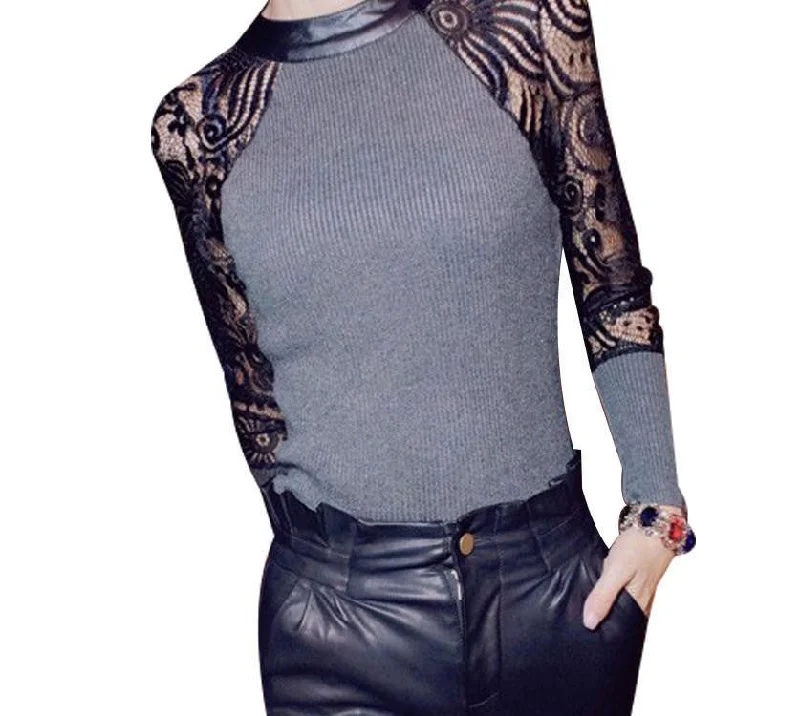 T shirt Women Floral Lace Knitting Night Club Tops M-XL 01011-- Casual Formal Business T shirt Women Floral Lace Knitting Night Club Tops M-XL 01011-- Casual Formal Business