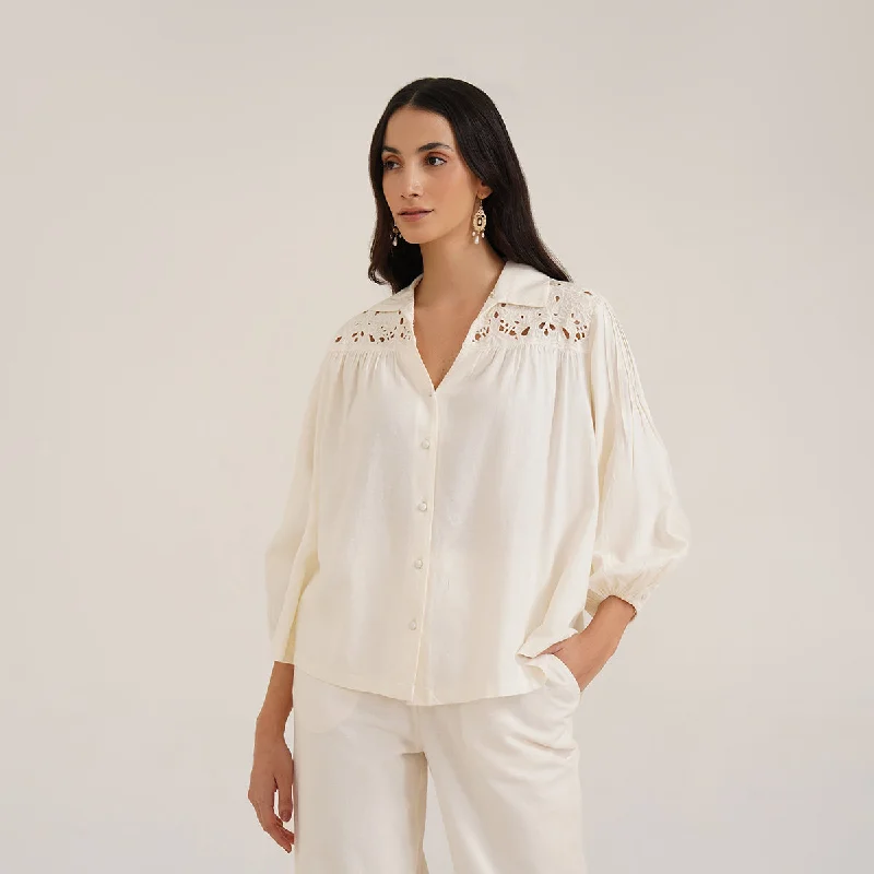 B77 HEKA Stylish Women's Linen Shirt with Cutwork Embroidery-- Cotton Fabric Linen Fabric Terry Fabric B77 HEKA Stylish Women's Linen Shirt with Cutwork Embroidery-- Cotton Fabric Linen Fabric Terry Fabric