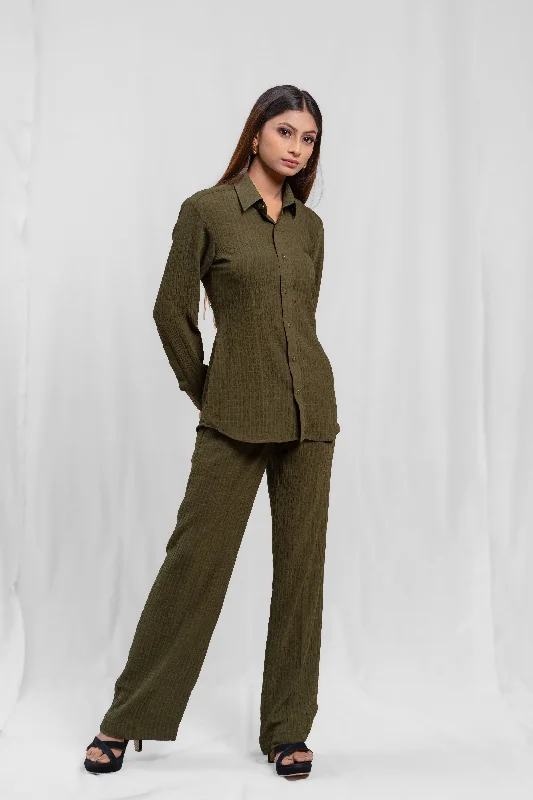 Olive Shirt Set-- Chenille Brocade Lace