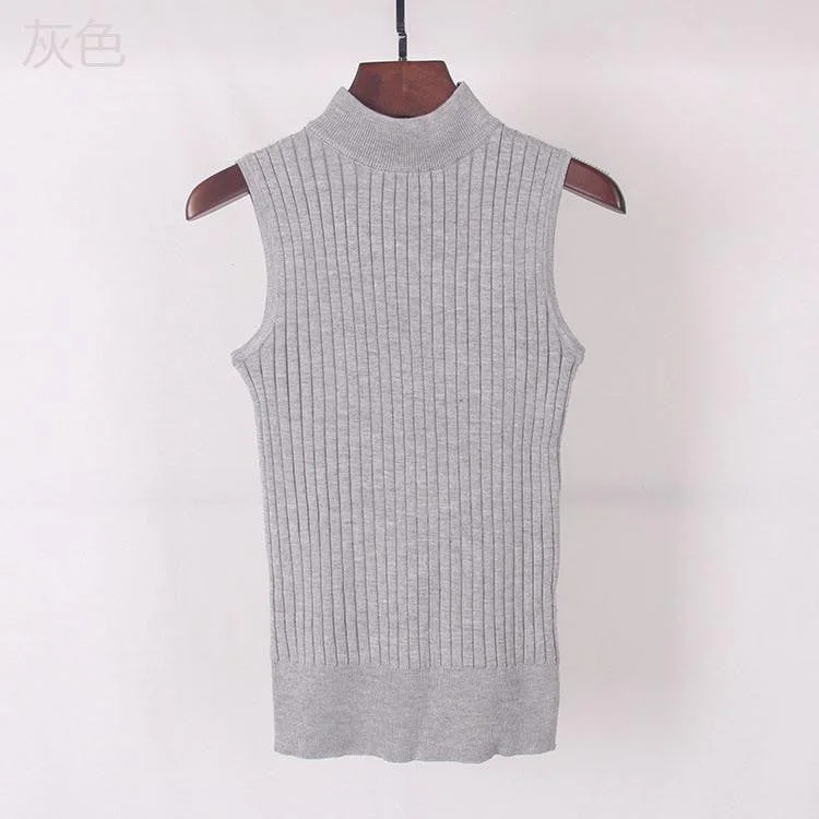 Women Top Clothing Turtleneck Sleeveless T-shirt Slim Knitted Vest Women Short Knitwear WS-088-- Zippered Buttoned Snapped Women Top Clothing Turtleneck Sleeveless T-shirt Slim Knitted Vest Women Short Knitwear WS-088-- Zippered Buttoned Snapped
