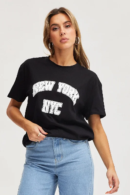 Black Graphic T Shirt Short Sleeve-- Layered Multi-layer Single Layer