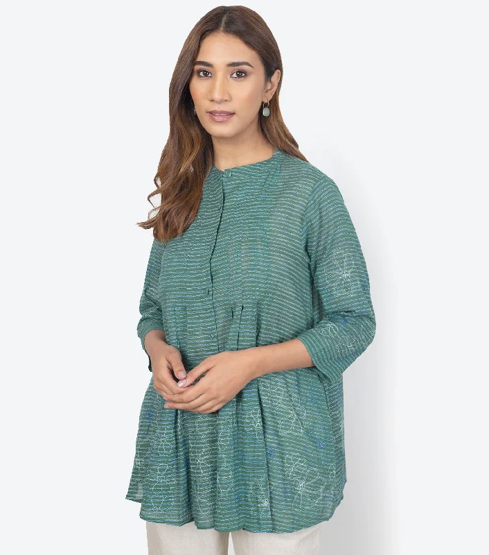 Green Cotton Summer Shirt-- Layered Multi-layer Single Layer