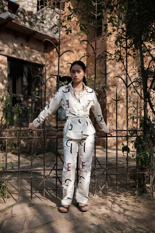 The Terra Tribe Ecru Line Printed Nara Front Knot Shirt-- Elasticated Padded Insulated The Terra Tribe Ecru Line Printed Nara Front Knot Shirt-- Elasticated Padded Insulated