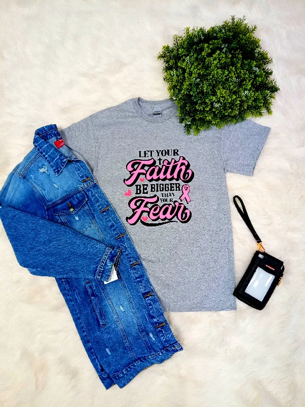 Let Your Faith Be Bigger Than Your Fear Breast Cancer T-shirt-- Seamless Knitted Crochet