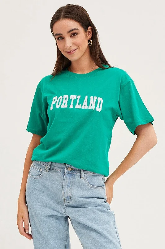 Green T Shirt Short Sleeve-- Collared Crew Neck Turtle Neck